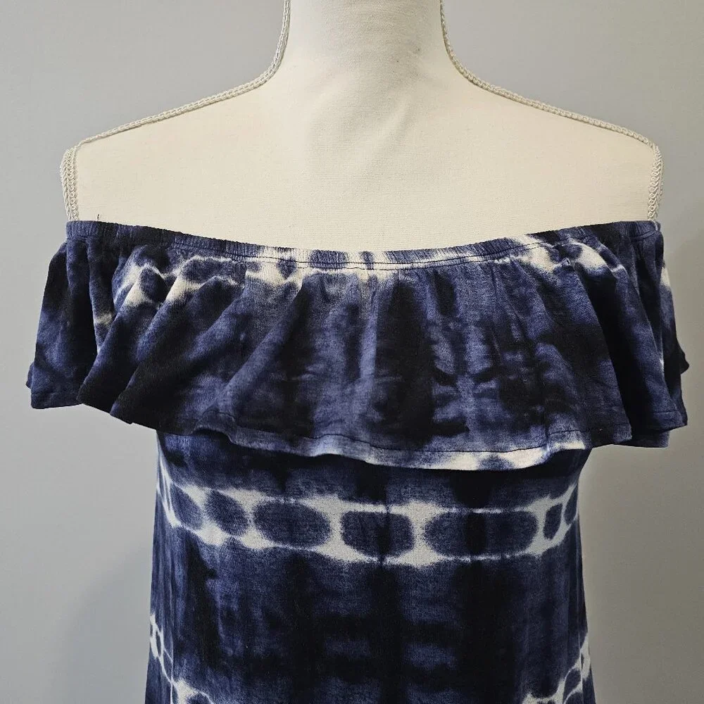 CLOUD CHASER blue TIE-DYE off shoulder TOP spandex RAYON - Picture 5 of 10